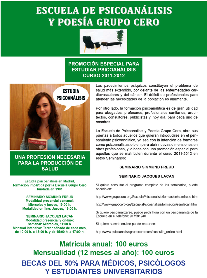 Promoción especial para estudiar psicoanálisis Curso 2011-2012 